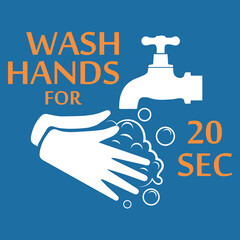 Wall Mural - Wash your hands for 20 seconds with soap under running water. Hand washing flat icon.