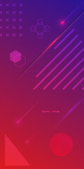 Poster - modern abstract outline shapes with dots on light pink red blue gradient background