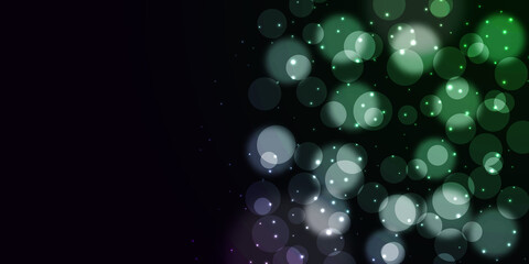 Poster - Bokeh style of abstract circles with blur glow spark light on dark silver green background