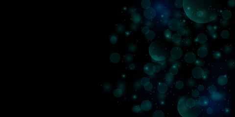Poster - Bokeh style of abstract circles with blur glow spark light on dark turquoise background