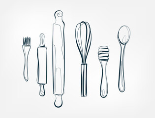 Wall Mural - baking stuff tools vector one line art isolated illustration