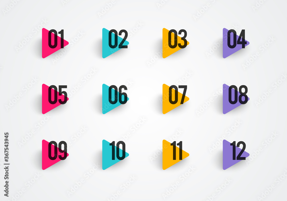 Triangular Bullet White Code Vector Illustration Bullet Points Set. Colorful Triangle With Numbers ...