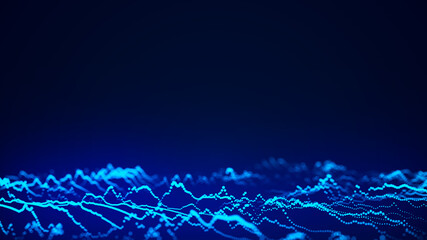 Poster - Big data visualization 3D. Technology wave. Analytics representation. Digital background. 3d rendering.