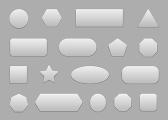 Fototapete - Button square. White 3d badge for web. Round, rectangle sticker for app. Blank shape with shadow for banner, ui. Modern design icon isolated on gray background. Set elements for application. Vector.