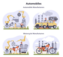 Poster - Car and motorcycle production industry set. Vehicle part on the