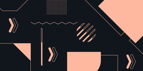 Poster - Abstract geometric shapes with geometrical minimal outline on light pink black background