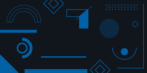 Aufkleber - Abstract geometric shapes with geometrical minimal outline on dark blue black background