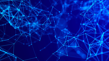 Fototapete - Abstract digital background. Big data visualization. Network connection structure. Science blue background. 3d rendering.