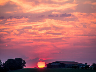 Wall Mural - Landwirtschaftliches Gebäude bei Sonnenuntergang