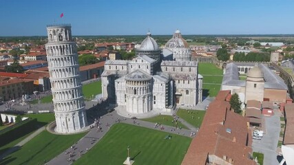 Sticker - Amazing aerial view of Field of Miracles on a beautiful sunny morning. Tower, Baptistery and Cathedral, Pisa, Tuscany