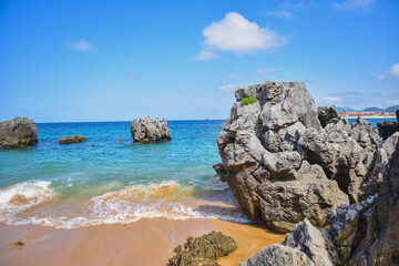 summer ocean with rock on the coast
