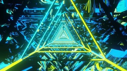 Sticker - 3D rendering of a cool trippy futuristic hallway in a triangular form