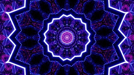 Poster - Graphic illustration of purple neon lights in a symmetrical mandala shape on a black background