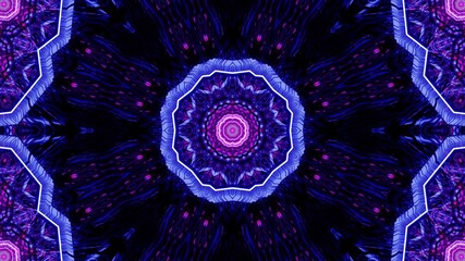 Poster - Graphic illustration of purple neon lights in a symmetrical mandala shape on a black background