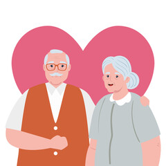 Canvas Print - elderly couple smiling, old woman and old man with heart background vector illustration design