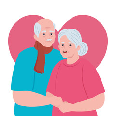 Poster - elderly couple smiling, old woman and old man with heart background vector illustration design