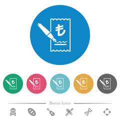 Poster - Signing Lira cheque flat round icons
