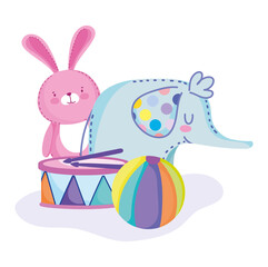 Sticker - toys object for small kids to play cartoon elephant rabbit ball and drum