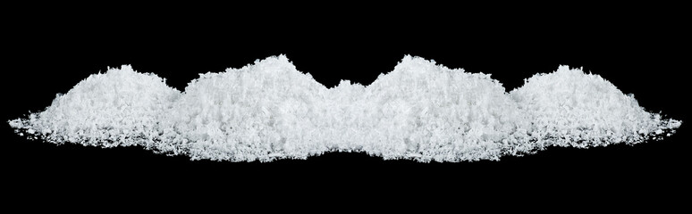 Pile of snow isolated on a black background. Snowdrifts.