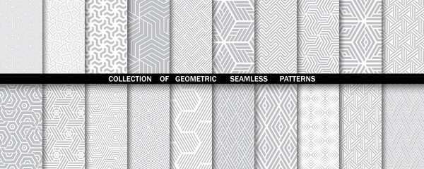 Geometric set of seamless gray and white patterns. Simple vector graphics.