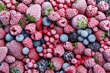 Mix Of Different Frozen Berries As Background, Top View