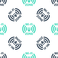 Poster - Green Wi-Fi wireless internet network symbol icon isolated seamless pattern on white background. Vector.