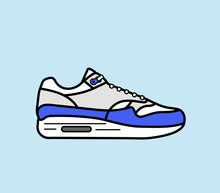 Modern Air Chamber Style Sneaker/trainer. Vector Illustration. Blue, Grey And White