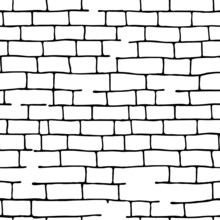 Seamless Pattern In Doodle Style In Black, Brick Wall, Retro Ornament For Wallpaper And Fabrics, For Different Designs