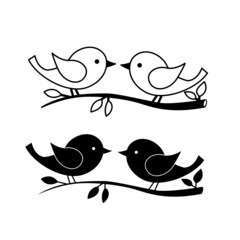 Vector illustration, drawing of a pair of birds, template, black tattoo image, isolate on a white background