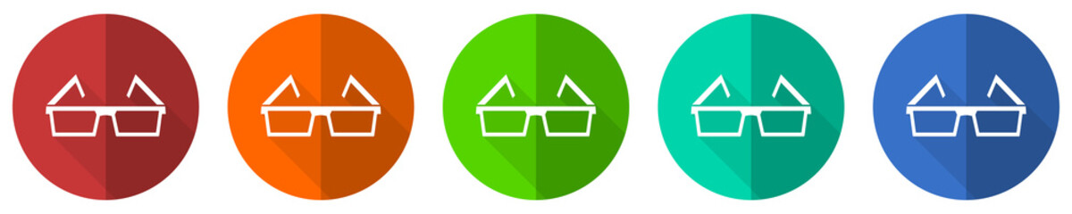 Poster - Eyeglasses icon set, red, blue, green and orange flat design web buttons isolated on white background, vector illustration