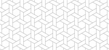 Vector Seamless Cubic Hexagon Pattern. Modern Stylish Thin Linear Texture.