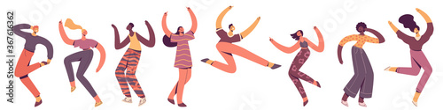 Photographie Group of young happy dancing people