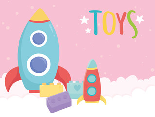 Sticker - kids toys object amusing cartoon spaceships and blocks