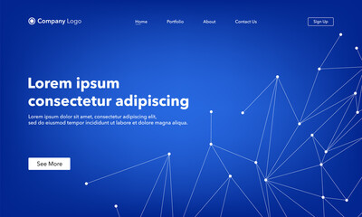Wall Mural - Landing Page abstract background website. Connection structure. Blue. Template for websites, or apps. Low poly, Molecule And Communication. Modern design. Abstract vector style.