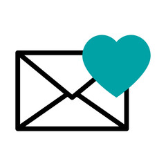 Sticker - envelope and heart icon, half line half color style