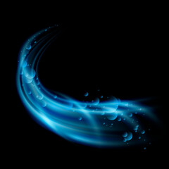 Wall Mural - Dynamic flow of blue light. Abstract motion effect with blurred rays and bubbles. Vector element for advertising and packaging design of detergent, soap or shampoo