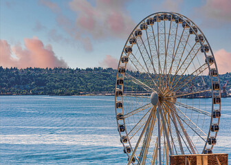 Fototapete - Ferris Wheel on Puget Sound in Seattle