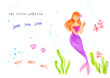 © Emotional design - かわいい　人魚　マーメイド　人魚姫　ほっこり　イラスト素材　イラスト　絵本　童話　プリンセス　手描きイラスト　手書き　物語　挿絵　海　魚　海藻　　カラフル　イラストセット　イメージ　可愛い　ほのぼの