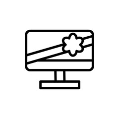 Poster - Monitor, ribbon icon. Simple line, outline vector elements of present icons for ui and ux, website or mobile application
