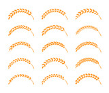 Fototapeta Dinusie - Set of simple wheats ears icons and wheat design elements, organic wheats local farm fresh food, bakery .Concept for products label, harvest and farming, grain, bakery, healthy food.