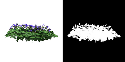 Wall Mural - Left view of floral plant (Geranium Rozanne) png with alpha channel to cutout 3D rendering