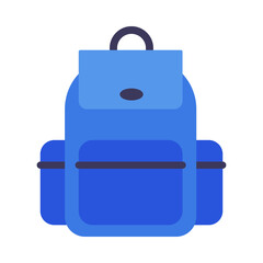 Poster - Blue School Backpack, Students Schoolbag Flat Style Vector Illustration Isolated on White Background