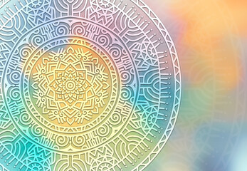 Wall Mural - Abstract ancient geometric mandala graphic design with star field and colorful watercolor digital art painting galaxy backgrounds
