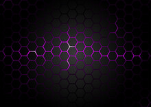Black Hexagonal Pattern On Purple Magma Background - Abstract Illustration With Glowing Effects, Vector