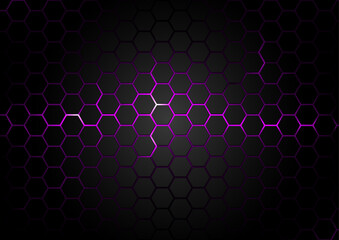 Black Hexagonal Pattern on Purple Magma Background - Abstract Illustration with Glowing Effects, Vector