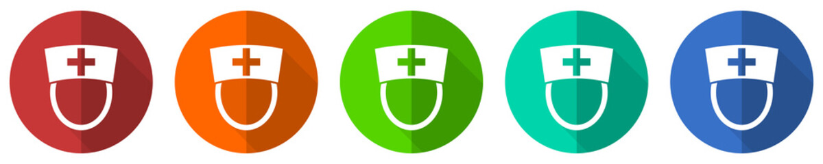 Aufkleber - Nurse icon set, red, blue, green and orange flat design web buttons isolated on white background, vector illustration