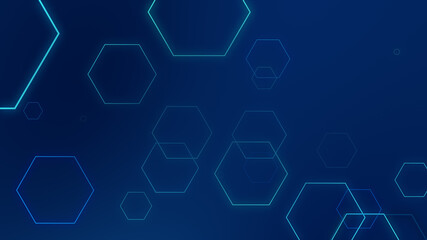 Poster - hexagon geometric blue neon lights technology hi-tech dark background. abstract graphic digital futu