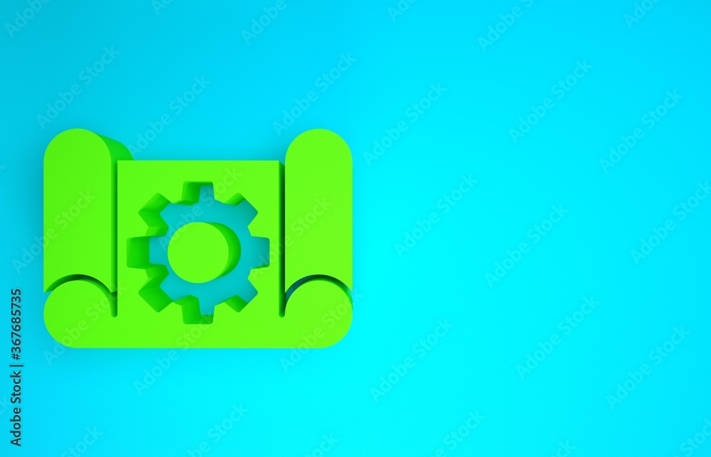 Green Graphing paper for engineering and gear icon isolated on blue ...