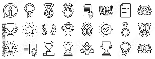 Cuadros en Lienzo Set of Winner medal, Victory cup and Laurel wreath award icons