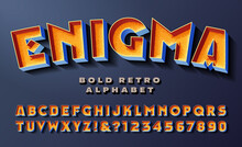 Enigma Font; Bold Colorful Retro Alphabet With Vintage 3d Lighting Effects